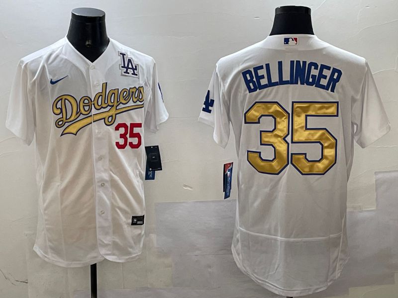 Men Los Angeles Dodgers #35 Bellinger White Elite 2025 Nike MLB Jersey style 1